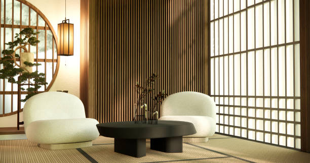 istock Minimalist japandi style living room decorated with sofa 1507323925