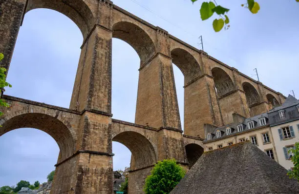 tall railway viaduct in the town of Morlaix in Brittany, France