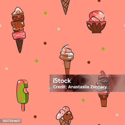 istock Hand drawn vector abstract graphic ice cream cone ,sundae line art illustrations seamless pattern.Ice cream dessert vector illustration design concept art. Sweet dessert cute doodle summer pattern. 1507354607