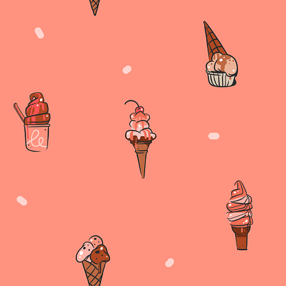istock Hand drawn vector abstract graphic ice cream cone ,sundae line art illustrations seamless pattern.Ice cream dessert vector illustration design concept art. Sweet dessert cute doodle summer pattern. 1507354632