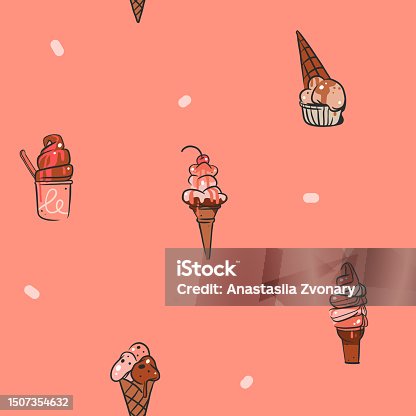 istock Hand drawn vector abstract graphic ice cream cone ,sundae line art illustrations seamless pattern.Ice cream dessert vector illustration design concept art. Sweet dessert cute doodle summer pattern. 1507354632