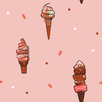 istock Hand drawn vector abstract graphic ice cream cone ,sundae line art illustrations seamless pattern.Ice cream dessert vector illustration design concept art. Sweet dessert cute doodle summer pattern. 1507355051
