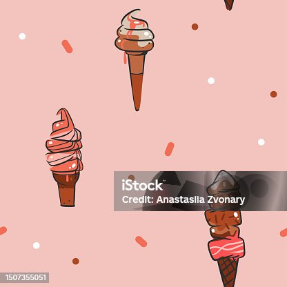 istock Hand drawn vector abstract graphic ice cream cone ,sundae line art illustrations seamless pattern.Ice cream dessert vector illustration design concept art. Sweet dessert cute doodle summer pattern. 1507355051
