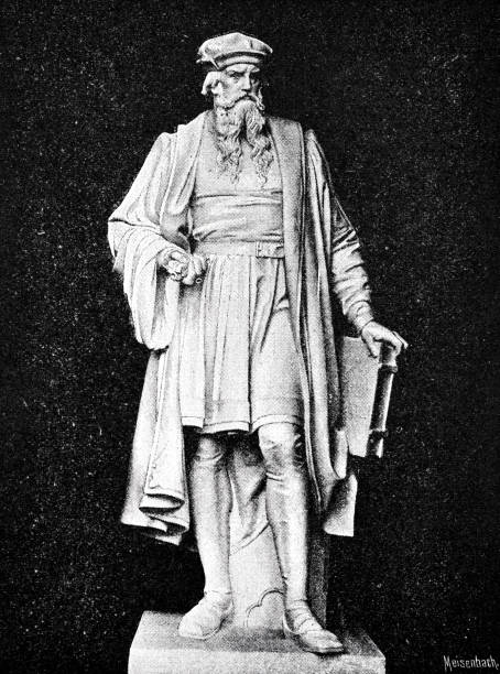 ilustraciones, imágenes clip art, dibujos animados e iconos de stock de estatua de johannes gutenberg - 1884