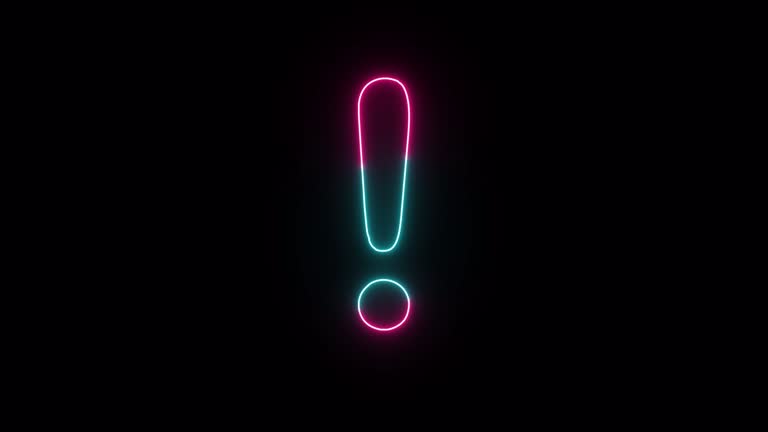 Exclamation Mark, Neon Social Network, Media Platform Icons, Suprise, Excitement or Delight, Anger, Fear or Shock, Icon With Neon, Glowing Led Lights, Alpha Channel, Transparent, Shadow Overlay, Chroma, Apple Prores 4444