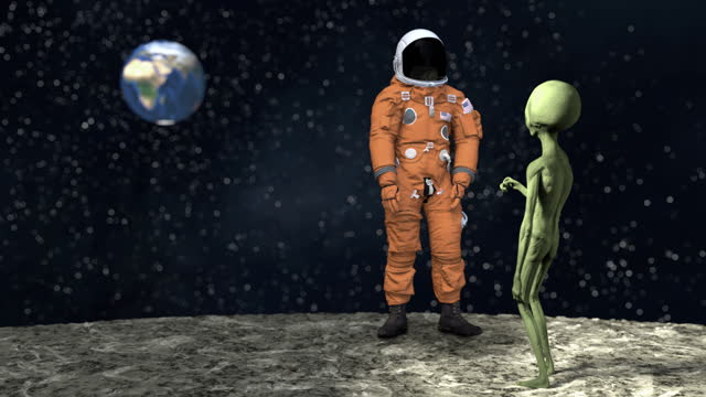 An Alien and an astronout are having a chat