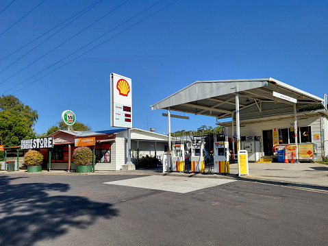 Yanakie, Australia: April 05, 2023: Yanakie is the last general store and Shell petrol station on the C444 highway to Wilson's Promotory in Victoria State.