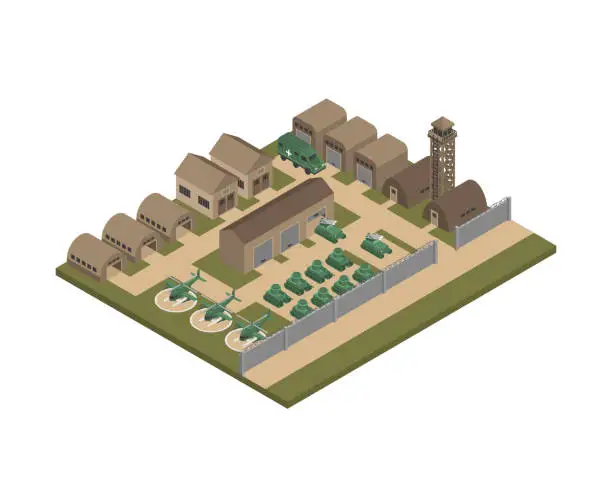 Vector illustration of Military Base Isometric Vector