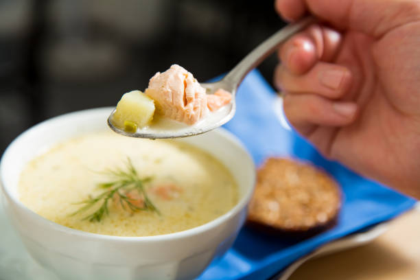 A bowl of Finnish fish soup Lohikeitto