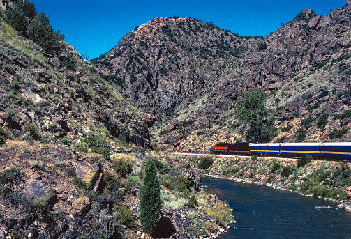 Royal Gorge - Train Enters Canyon - 2004. Scanned from Kodachrome 64 slide.