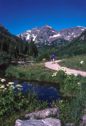 Maroon Bells - Mother & Son on Trail Vertical - 2004. Scanned from Kodachrome 64 slide.