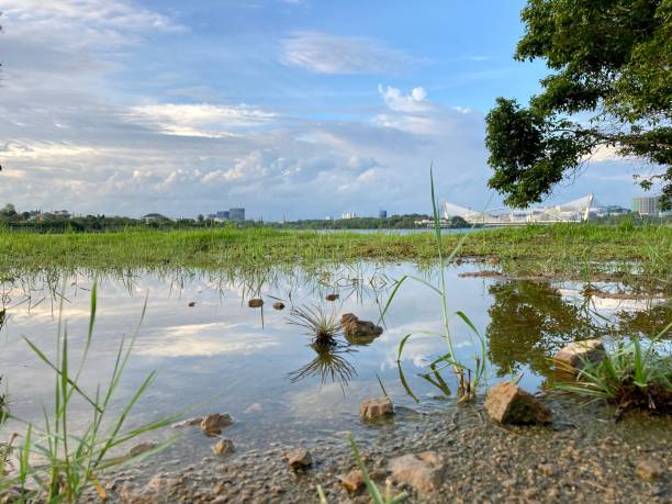 istock Water reflection of white clouds and blue sky 1507515424
