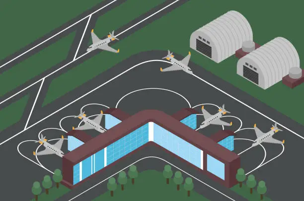 Vector illustration of Aerodrome, Airport Isometric Vector