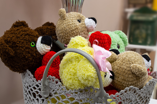 teddy bear with a heart in a basket