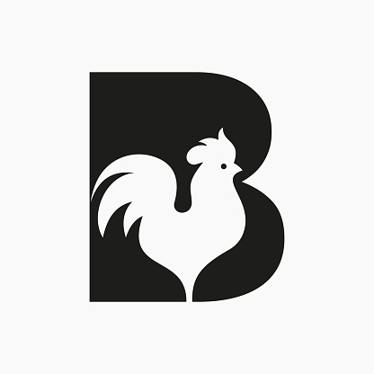 Letter B Poultry Logo With Hen Symbol. Chicken Logo, Rooster Sigh Vector Template