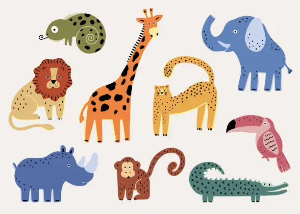 Vector illustration of Cute jungle animals vector clipart