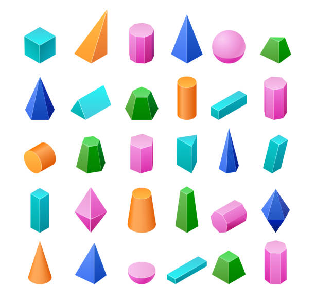 Geometric shapes Isometric Vector Set Geometric shapes. Isometric Vector illustration. Color Gradient. block cube pyramid built structure stock illustrations