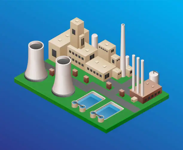 Vector illustration of Nuclear Power Station Isometric Vector