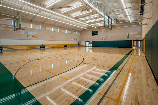 Basketball court for a small school.