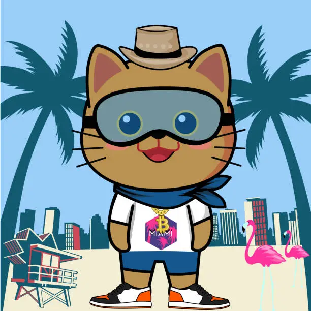 Vector illustration of cat touring miami florida