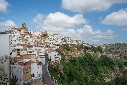 Arcos de la Frontera white buildings and San Pedro Church - Arcos de la Frontera, Cadiz, Spain