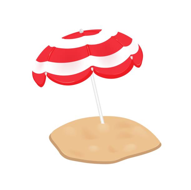 3d vector red beach umbrella , summer vacation, time concept for travel. Vector Eps 10. 3d vector red beach umbrella , summer vacation, time concept for travel. Vector Eps 10 red beach chairs stock illustrations