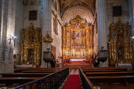 Arcos de la Frontera, Spain - Apr 10, 2019: Minor Basilica of Santa Maria (Basilica de Santa Maria de la Asuncion) Interior - Arcos de la Frontera, Cadiz, Spain