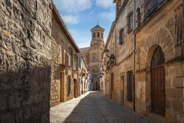 Baeza street with Old University Tower - Baeza, Jaen, Spain stock photo