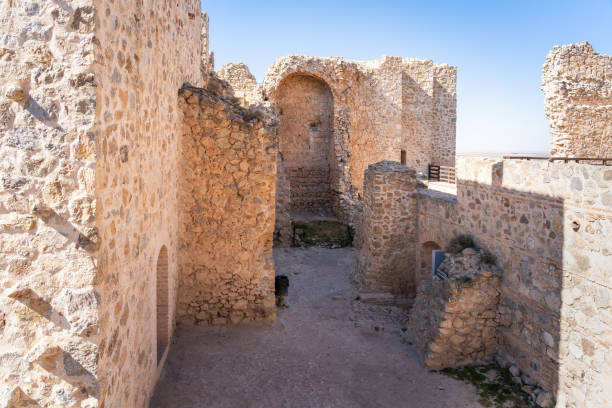Consuegra, Spain - Mar 28, 2019: Consuegra Castle (Castle of La Muela) Interior - Consuegra, Castilla-La Mancha, Spain