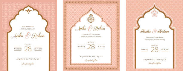 illustrations, cliparts, dessins animés et icônes de invitation de mariage indien et enregistrer les modèles de date. thème de mariage exotique avec des motifs indiens - traditional ceremony sign symbol wedding