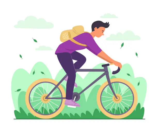 Vector illustration of Man Riding a Bicycle in Public Park