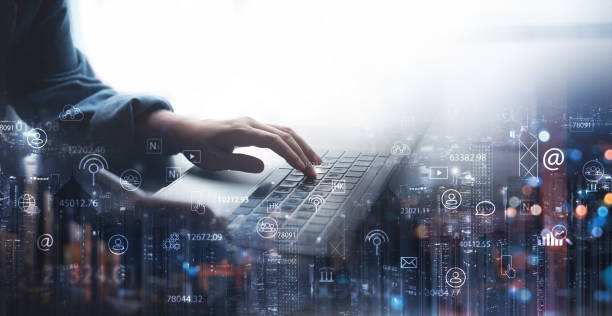 istock Digital marketing, IoT Internet of Things, Internet communication technology, business plan and strategy concept. Businessman using laptop computer with market research and smart communication icons 1508062764