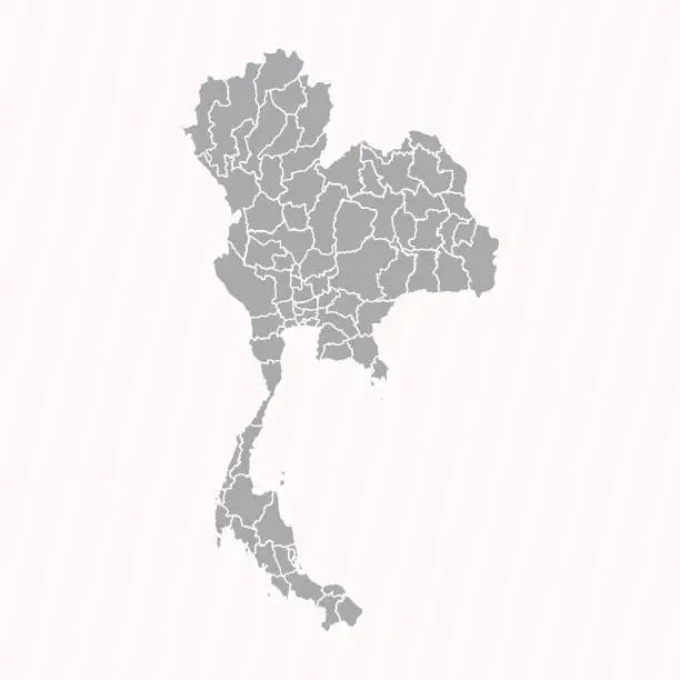 Vector illustration of Detailed Map of Thailand With States and Citi