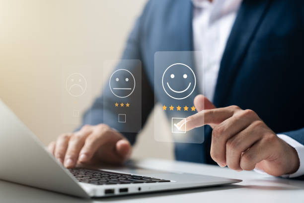 istock User give rating to service experience on online application, Customer review satisfaction feedback survey concept, Customer can evaluate quality of service leading to reputation ranking of business. 1508139572