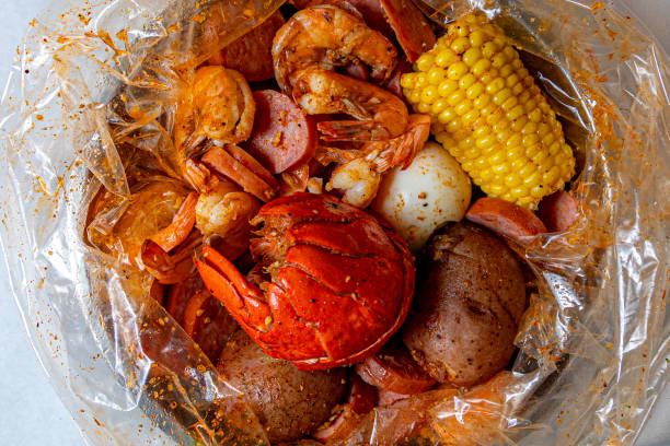 Seafood platter of mussels, oysters, shrimps, squid, and octopus, crab.