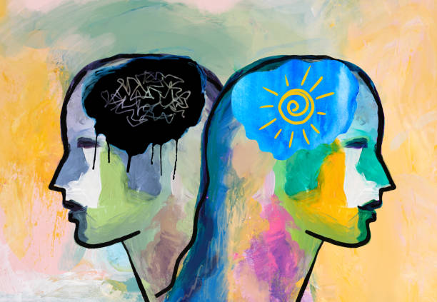 ilustrações de stock, clip art, desenhos animados e ícones de woman with bi-polar, mood disorder. mental health concept - mental illness depression women schizophrenia