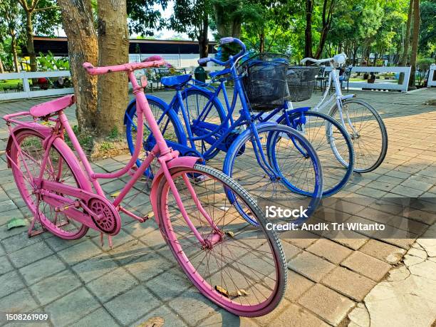 Colorful Bicycle Stock Photo - Download Image Now - Bicycle, In A Row, Amusement Park Ride