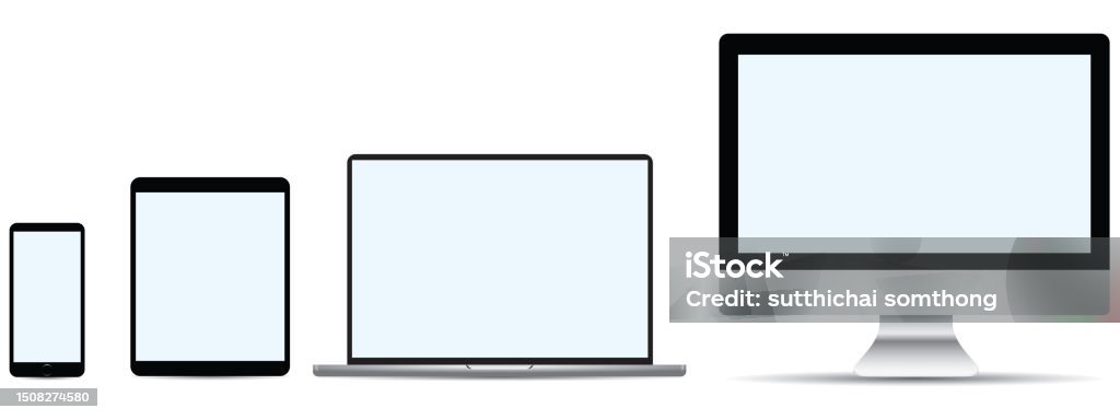 Desktop Computer Mobile Phone Desktop Computers Tablet Laptops And Mobile Phones With Light Blue ...