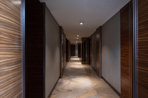 Corridor of hotel rooms