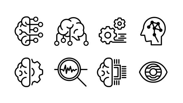 AI, Artificial Intelligence, Analysis Icon Set Variable line width AI, Artificial Intelligence, Analysis Icon Set Variable line width neuron schema stock illustrations