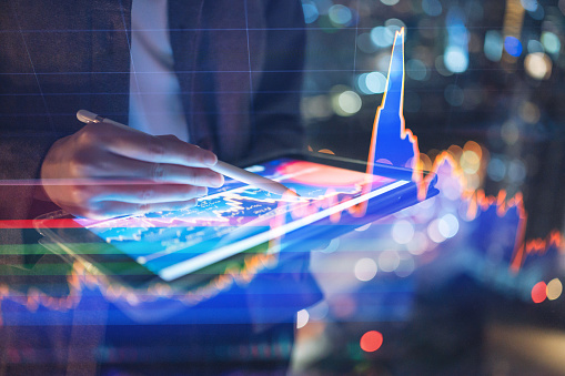 Financial investment graph chart, stock market investment. 3d digital illustration