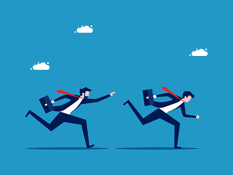 Businessmen running after each other. business competition vector