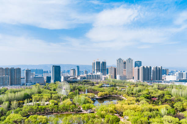 Qingcheng Park and Urban Skyline, Hohhot, Inner Mongolia, China
