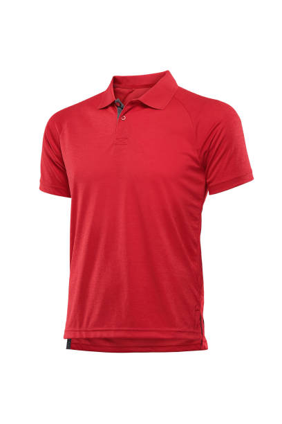 istock Blank red collared shirt mock up, front and back view isolated on white background 1508318954