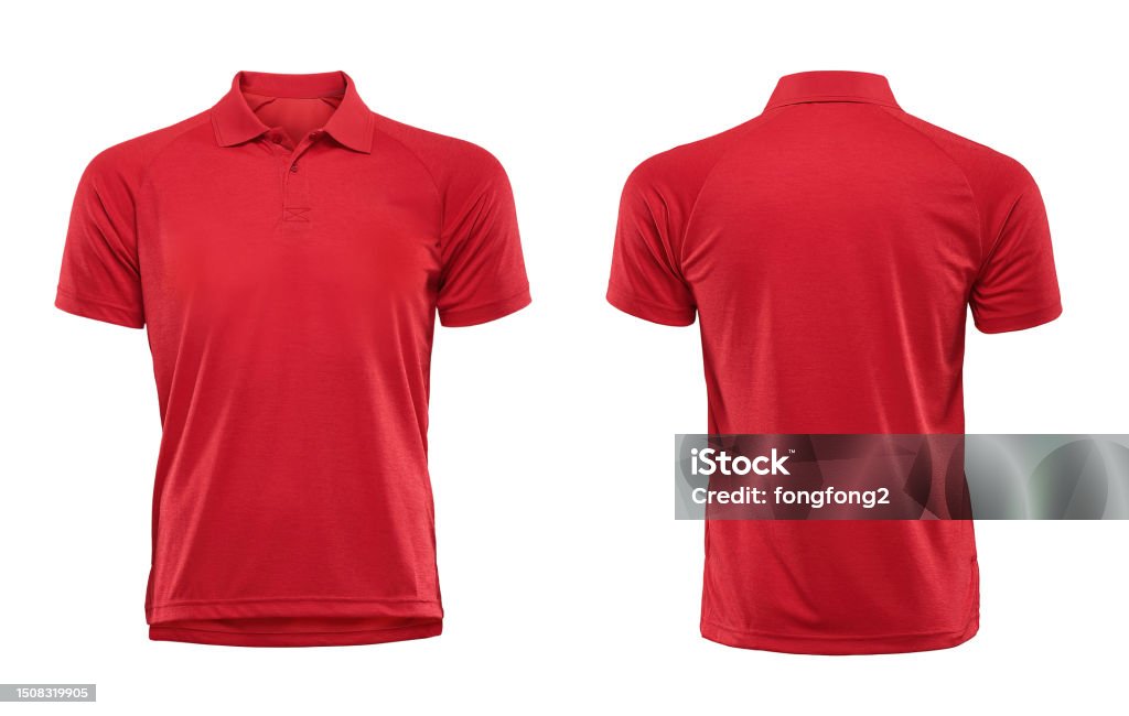 Blank Red Collared Shirt Mock Up Front And Back View Isolated On White ...
