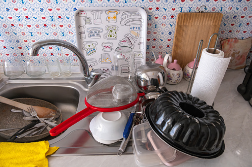 Unwashed dishes in the domestic  kitchen