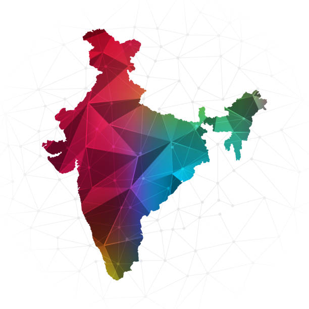 인도 지도 - 추상 다각형 벡터 그��림 낮은 폴리 다채로운 스타일 그라데이션 그래픽 - india new delhi indian culture pattern stock illustrations