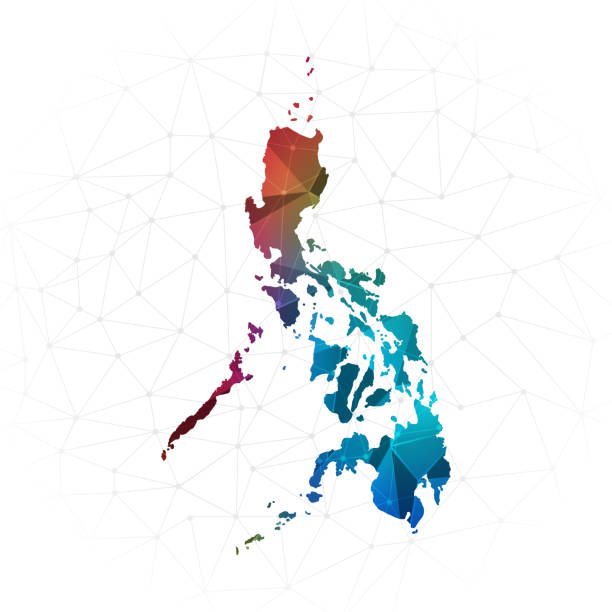 ilustrações, clipart, desenhos animados e ícones de mapa das filipinas - ilustração vetorial do polígono abstrato baixo gráfico gradiente de estilo policolorido - philippines map manila philippines flag