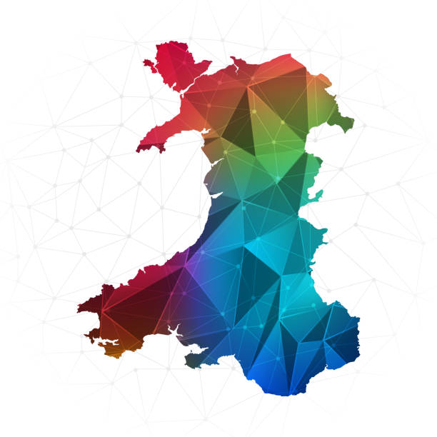 ウェールズの地図 – 抽象的な多角形のベクターイラスト低ポリカラフルなスタイルのグラデーショングラフィック - wales cardiff map welsh flag点のイラスト素材／クリップアート素材／マンガ素材／アイコン素材