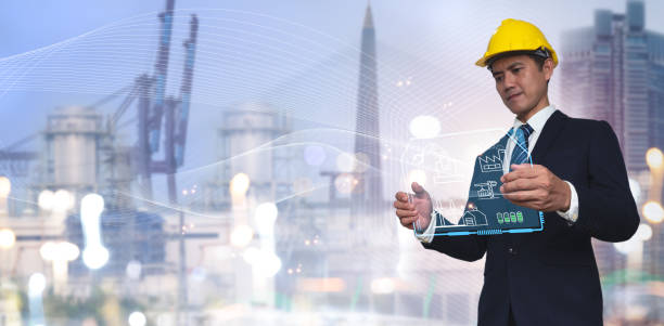 istock Industry 4.0 concept, Icon of production technology's flow automation and data exchange, Manager industrial engineer using tablet to monitor and control robot arms machine 1508374709